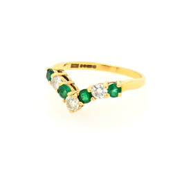 Pre owned 18ct Emerald and Diamond Wishbone Ring ZV49